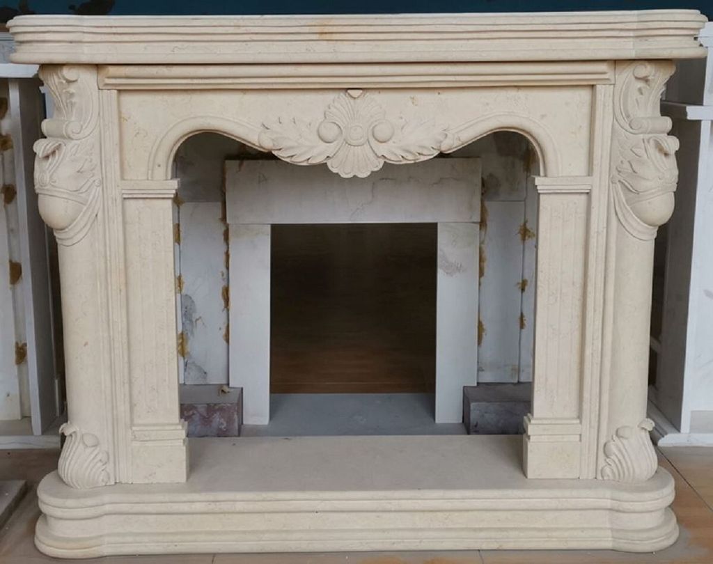 Casa Padrino Luxus Barock Kaminumrandung Beige 150 x 35 x H. 120 cm - Barockstil Kamin Umrandung aus hochwertigem Marmor - Deko Accessoires im Baro...