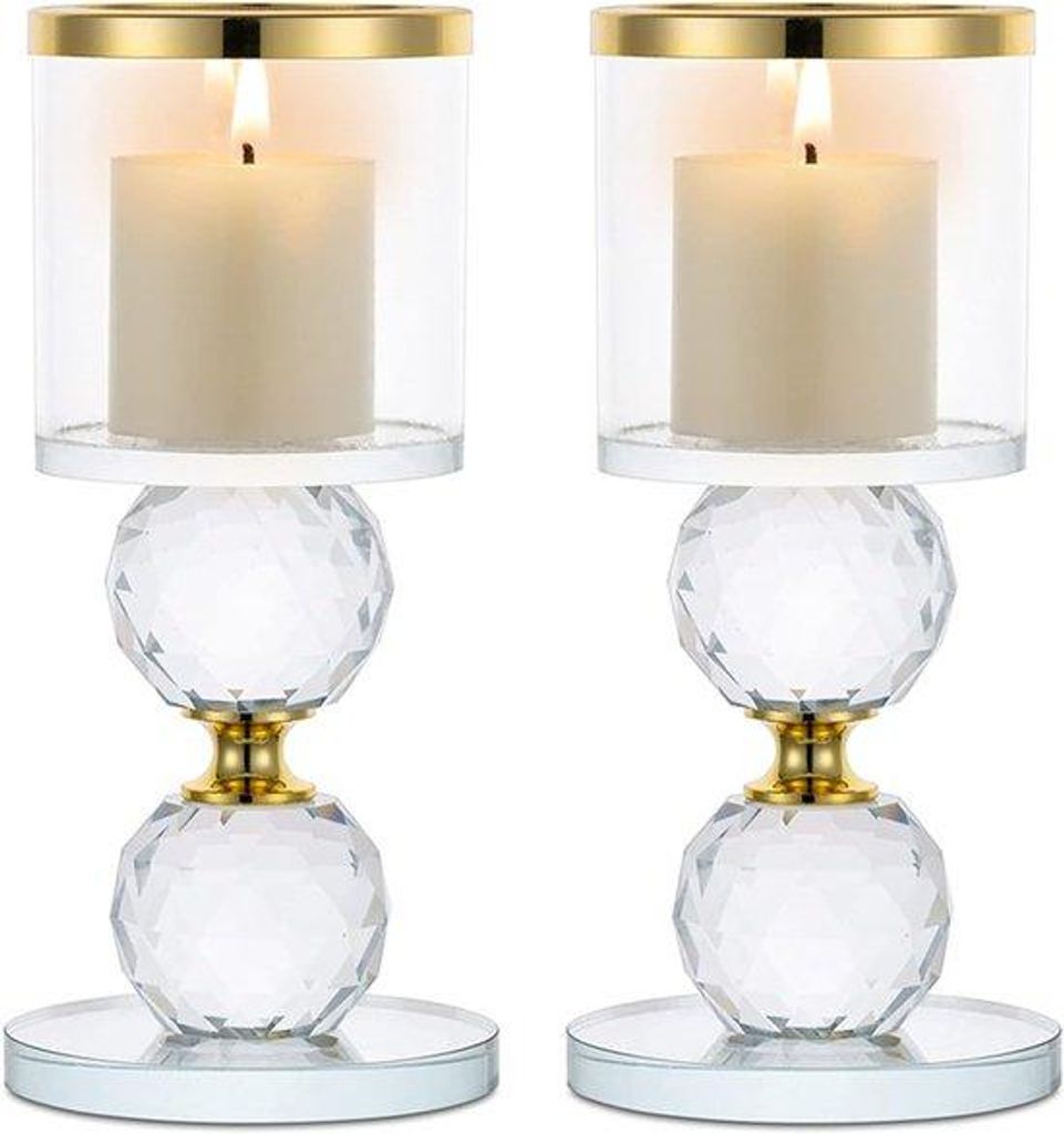 Kristallhelle Pfeiler Eckbankset aus 2, Glaslampe Halterset Tischleuchte Kerzenstand Tischplatte Zentriert für Wohnzimmer Hochzeit Bankett Kaminof...