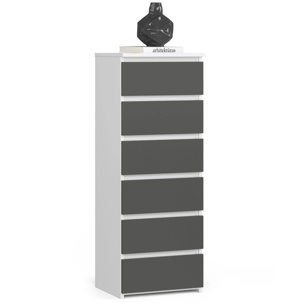 Kommode CL6 40 cm 6 Schubladen Schrank Wohnzimmer Schlafzimmer B40 x H109 x T35 cm Weiß-Grau