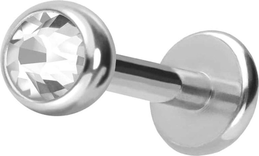 Ohrpiercing, Nasenpiercing Chirurgenstahl Labret KRISTALL Silber Stablänge: 6mm + Stabstärke: 1mm + Kugelgröße: 3mm