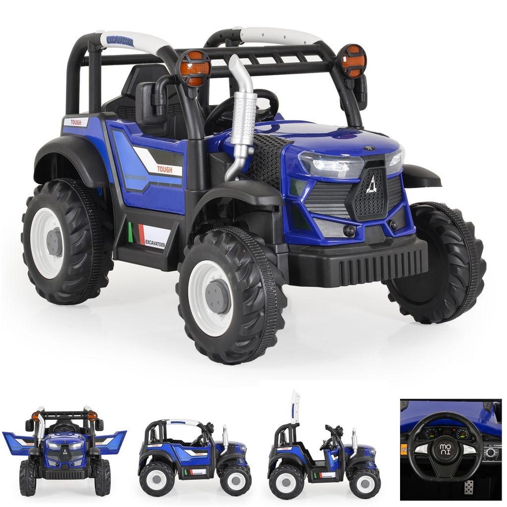 Moni Kinder-Elektro Traktor Harvest Fernbedienung, Hupe, Lichter, Musik, MP3 blau