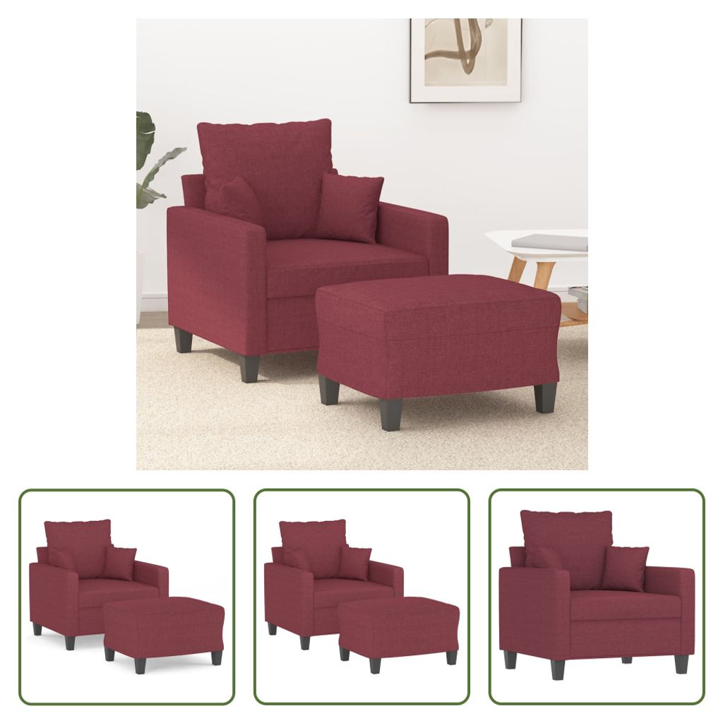 The Living Store Sessel mit Hocker Weinrot 60 cm Stoff