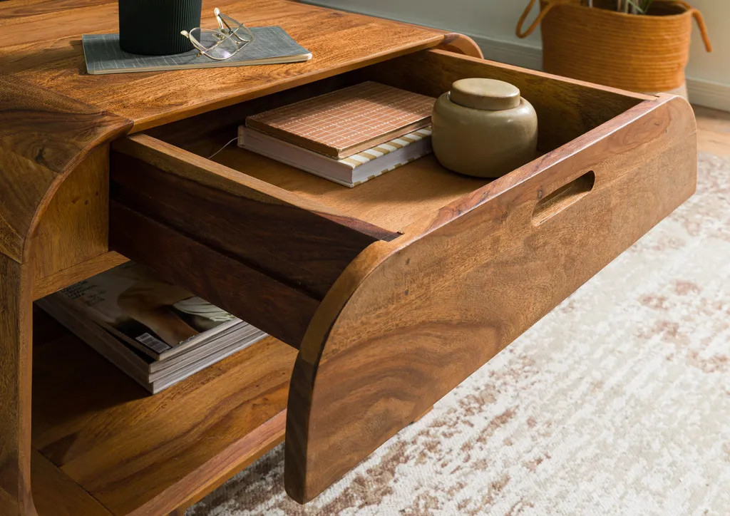 Table basse bois Sheesham massif laqué MAILAND 60x50x50cm marron clair - 5
