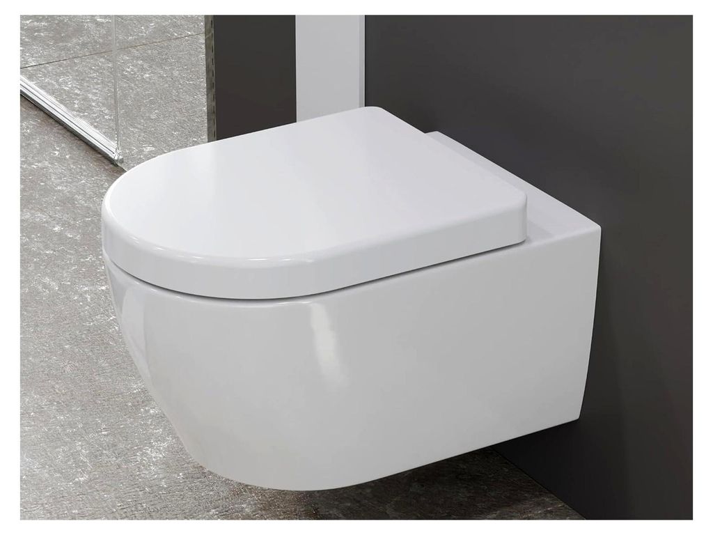 Spülrandlose Toilette mit Softclose-Toilettendeckel, Hänge-WC aus Keramik, Wand-WC, Tiefspüler | 54 cm