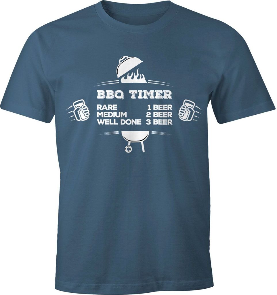 Herren T-Shirt BBQ Timer Fun-Shirt Grillen Barbecue Tee Sommer Food Moonworks denim XL