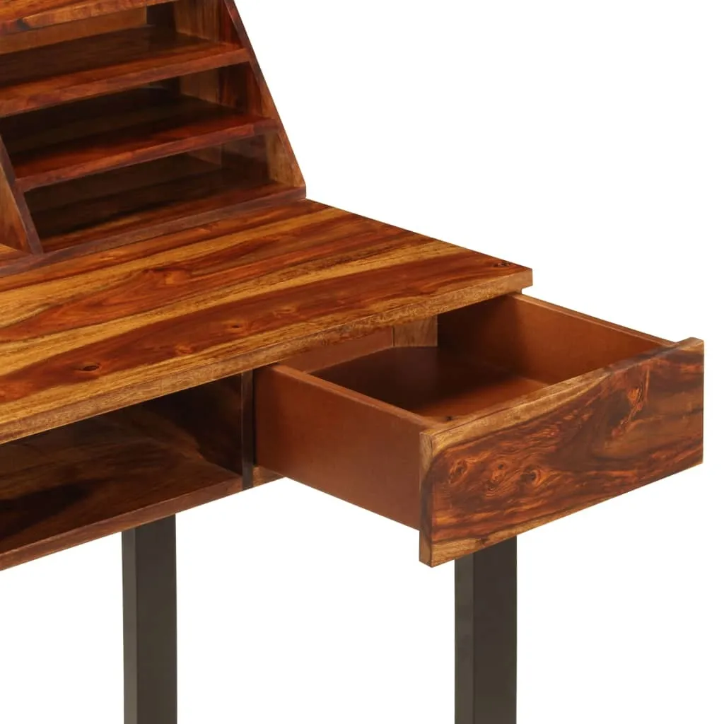 Bureau informatique de style industriel en acacia massif et pieds acier - 6