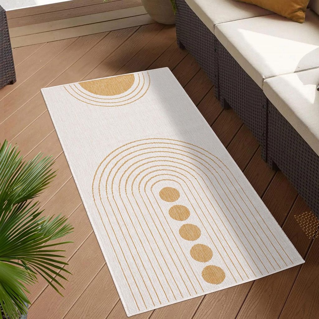 Teppich Outdoor Wetterfest - Ockergelb, Creme - Produktbild 