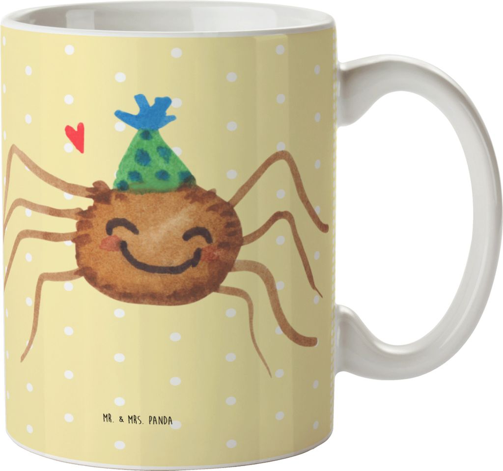 Mr. & Mrs. Panda Tasse Spinne Agathe Party - Gelb Pastell - Geschenk, kaffeebecher keramik, Teetasse, für kaffee, Wunder, Trinkbecher, Selbstliebe...