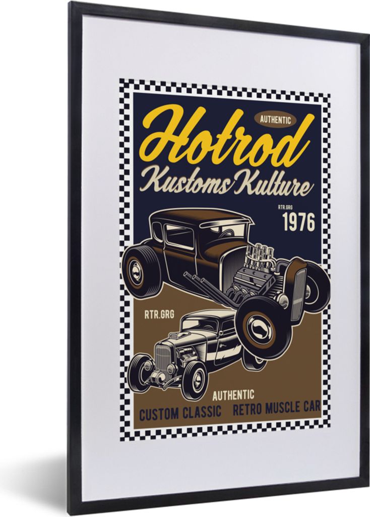 MuchoWow MuchoWow Gerahmtes Poster Mancave - Auto - Vintage - Gelb 40x60 cm - Poster mit zchwarzem Bilderrahmen - Poster in Rahmen
