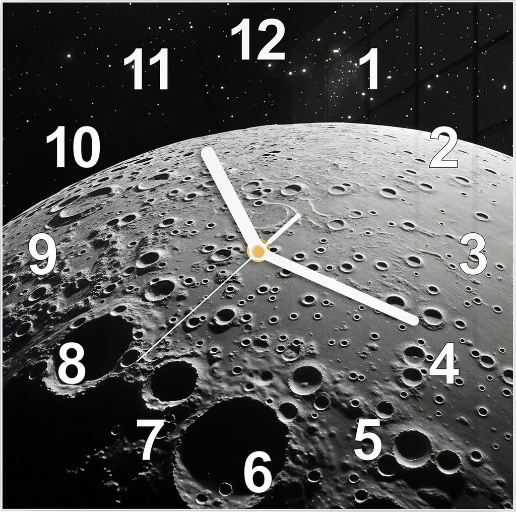 Wanduhr aus Glas mit Motiv Mondoberfläche- 30 x 30 cm - inkl. Aufhängesystem