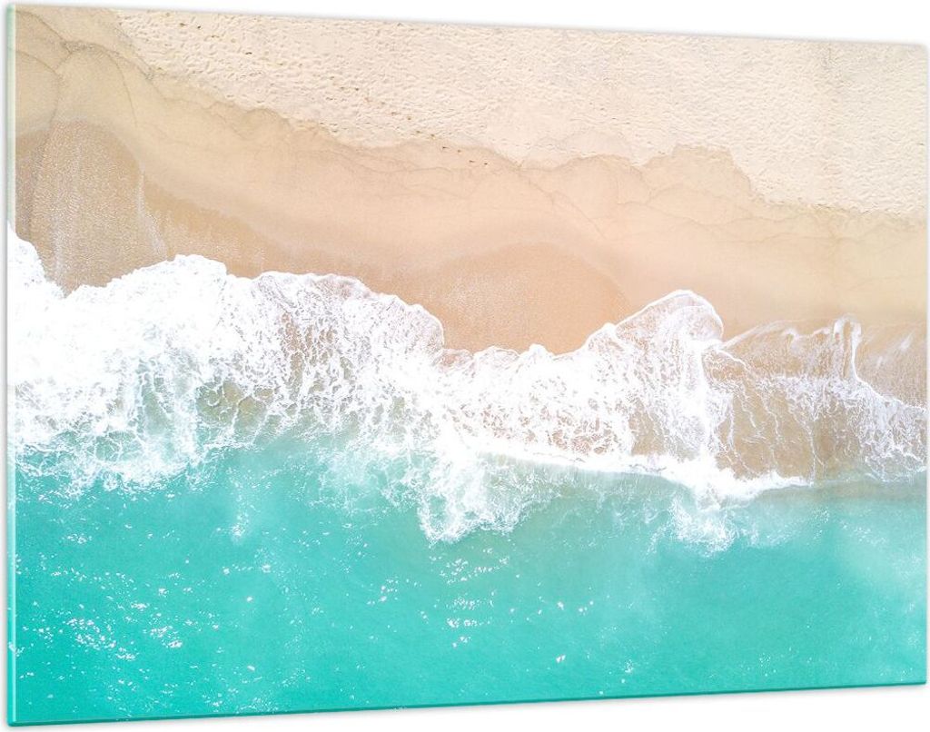 Bilder auf glas - Meer Welle Sand - 120x80cm - Glasbilder - Wandbilder - Kunstdruck - zum Aufhängen bereit - Wanddekoration aus Glas - Glas Bilder...