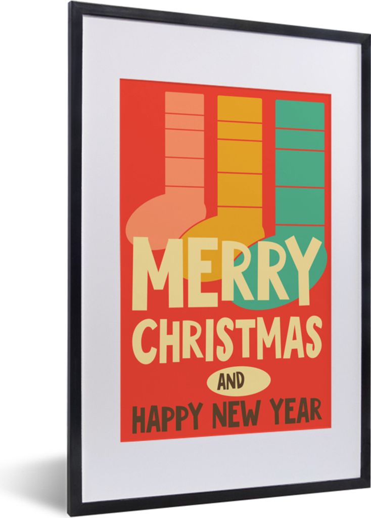 MuchoWow MuchoWow Gerahmtes Poster Weihnachtssocken - Illustration - Weihnachten - Zitate - Sprichwörter - Frohe Weihnachten und ein gutes neu...