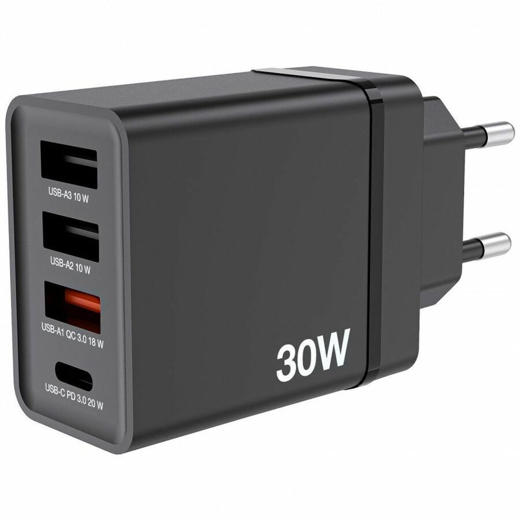 Verbatim USB Wall Charger 30W 1xUSB-C PD 3xUSB-A schwarz Produktbild 