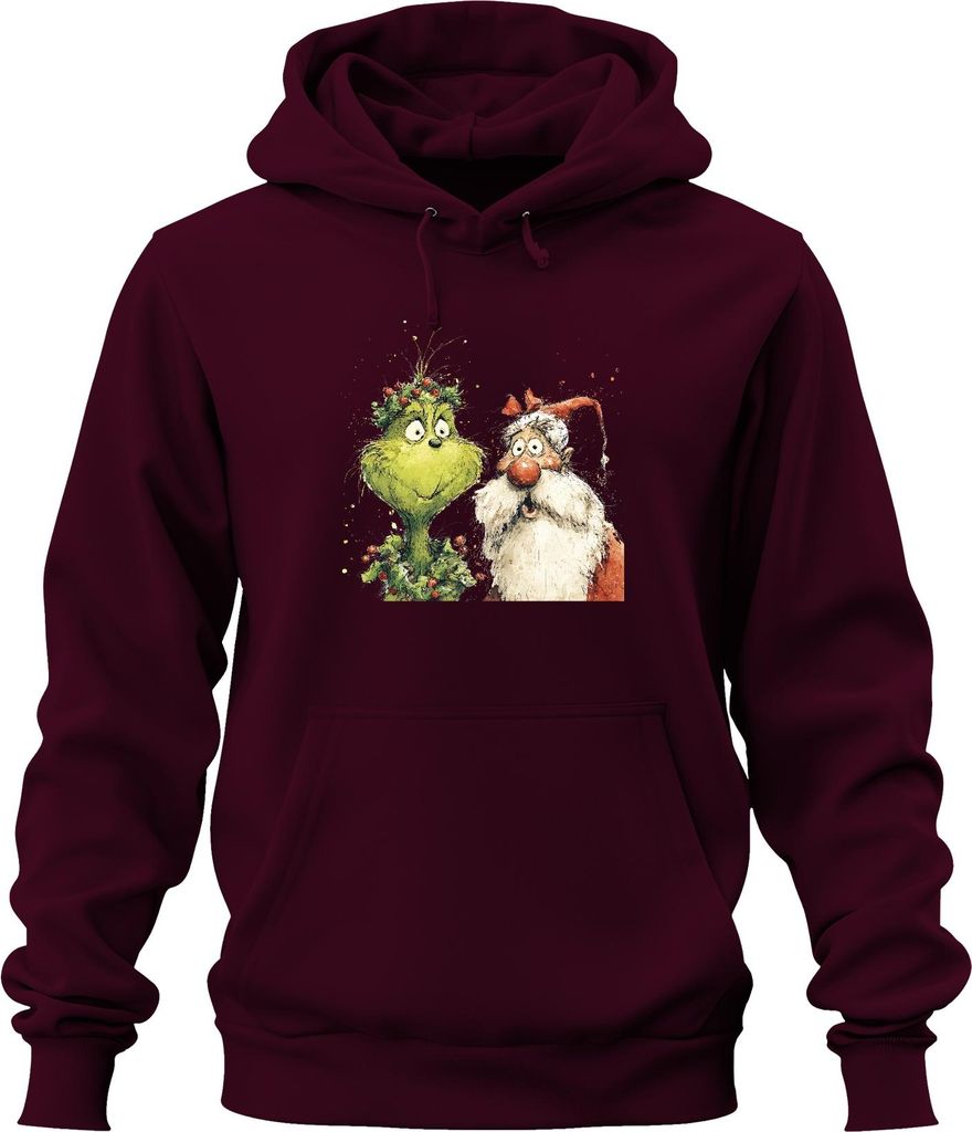 Grinch Weihnachtsmann Aquarell lustig Geschenk Vintage Uni Hoodie Kapuzenpullover, Burgundy, S