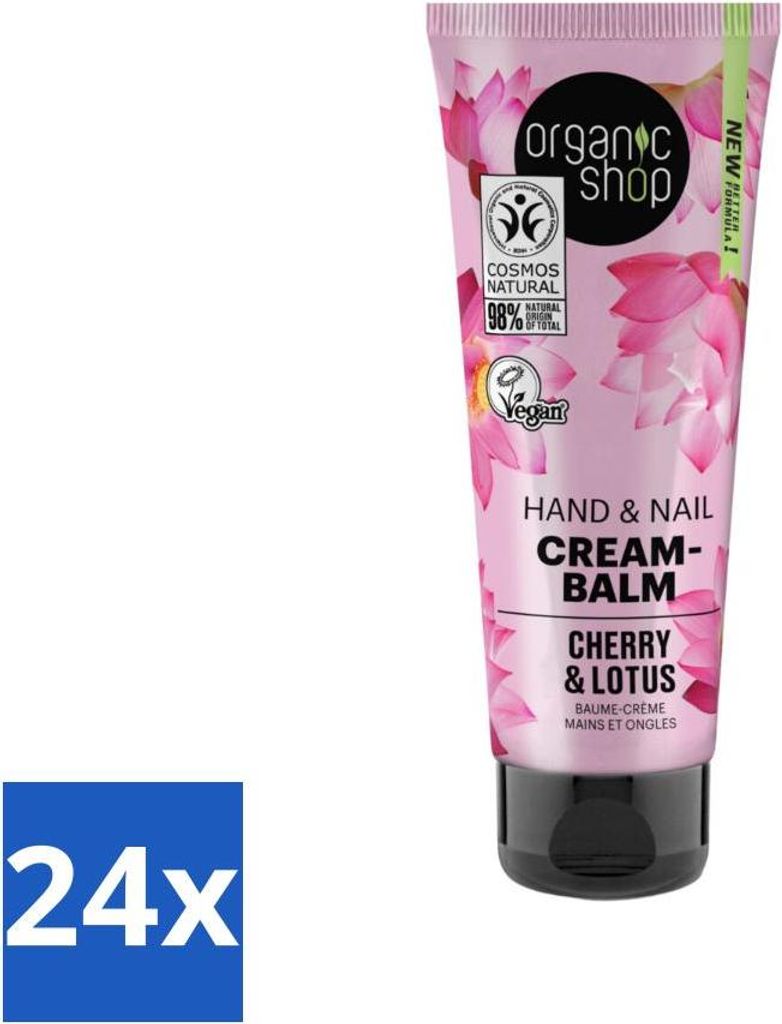 Organic Shop - Hand- und Nagelcreme - Kirsche und Lotus - Nährend und feuchtigkeitsspendend - 75 ml - Vorteilspack - 24 Stücke