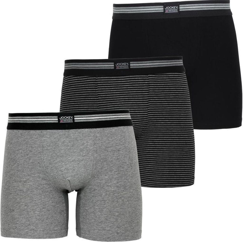 JOCKEY 3P Boxershorts etwas länger am Bein grau, gestreift, schwarz S