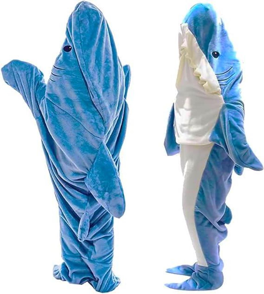 Hai-Decke für Erwachsene – Hai-Decke – Schlafsack-Kleidung – Flanell-Hoodie – Hai-Einteiler-Schlafsack – superweicher Flanell-Schlafsack...