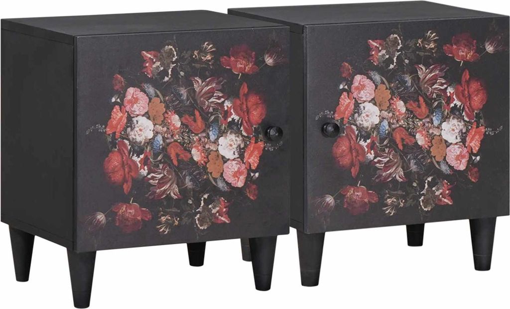 Nachttisch mit Tür 2 pcs Schwarz 40 x 33 x 46 cm
