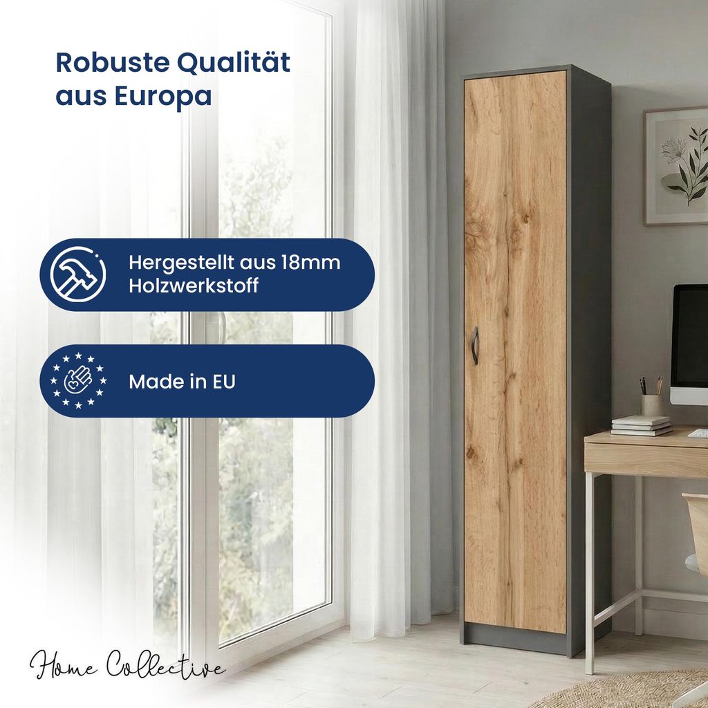 Bücherregal Kleiderschrank 40cm breit 180cm hoch grau