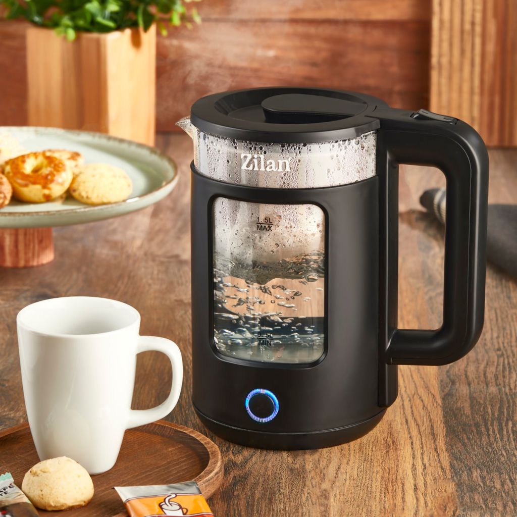 Zilan Glas-Wasserkocher 1,8 Liter – Mit Blauem LED-Licht, Filter, 360° Drehbar, 2200 Watt, Trockenkochschutz