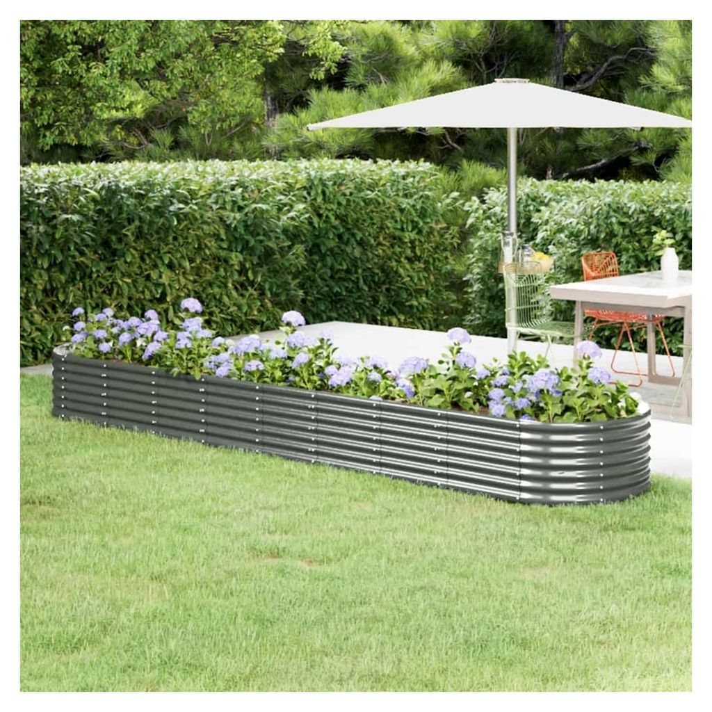 Hochbeet aus pulverbeschichtetem Stahl mit inneren Stützbügeln, witterungsbeständig, für Garten, Balkon, Terrasse, Grün, 368 x 80 x 36 cm