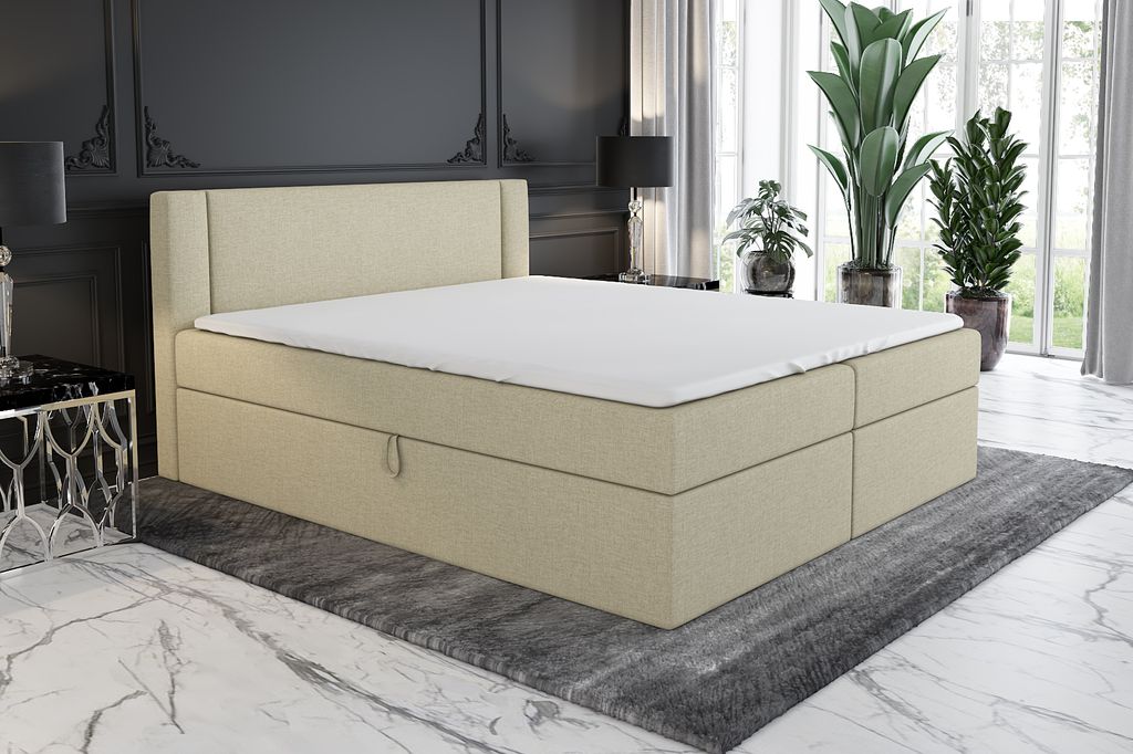 Boxspringbett ALI 120 x 200 mit 2 Bettkästen, Bonell-Matratze und Topper. Farbe: Beige