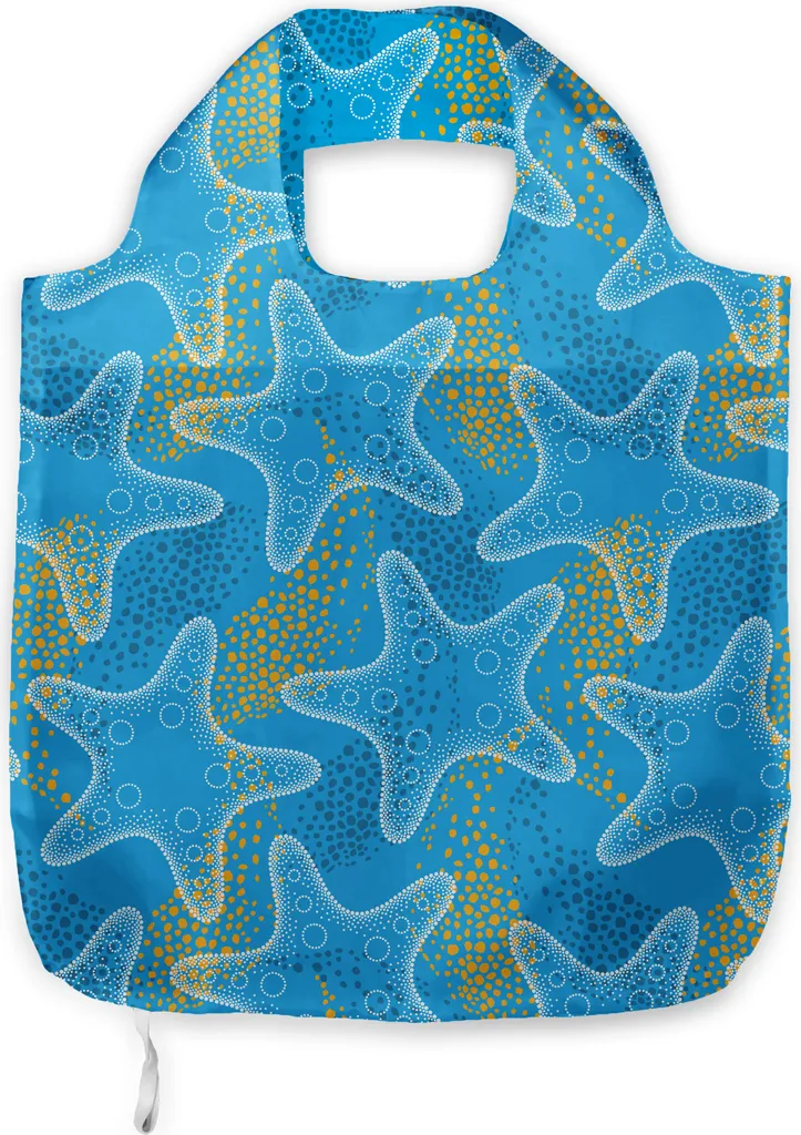 Shopping Bag ABAKUHAUS Stelle Marine Marigold - Borsa Tessuto Blu Bianco