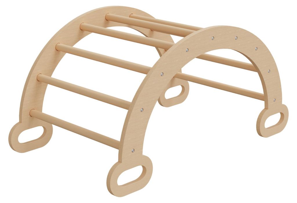 HAGO24 Kinder Kletterbogen Holz Piklerbogen Sprossengerüst Wippe Abenteuertunnel Montessori Natur Holz Kinderzimmer Tragkraft 50kg