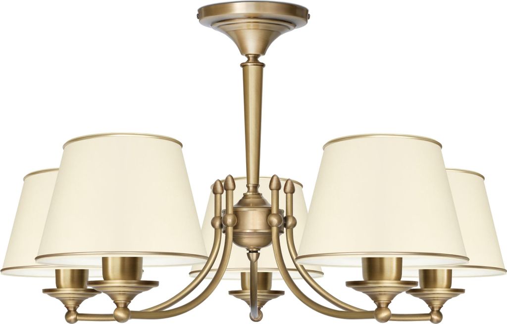 Kronleuchter Messing Goldpatina Stoffschirm Ecru abwaschbar Ø70x41cm 5xE27 300W Esszimmer Wohnzimmer klassisch elegant höhenverstellbar Decke