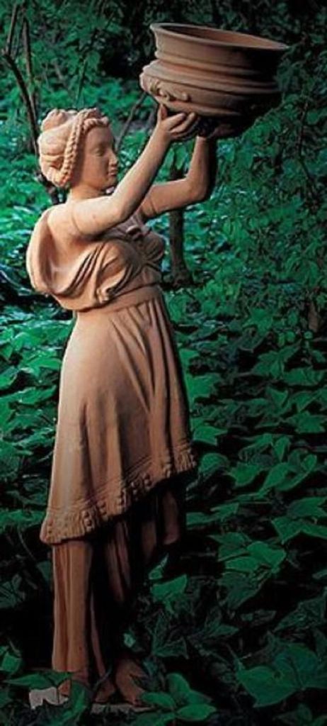 Casa Padrino Luxus Jugendstil Deko Skulptur Frau mit Blumentopf Terracotta H. 140 cm - Prunkvolle Keramik Statue - Handgefertigte Deko Figur - Gart...