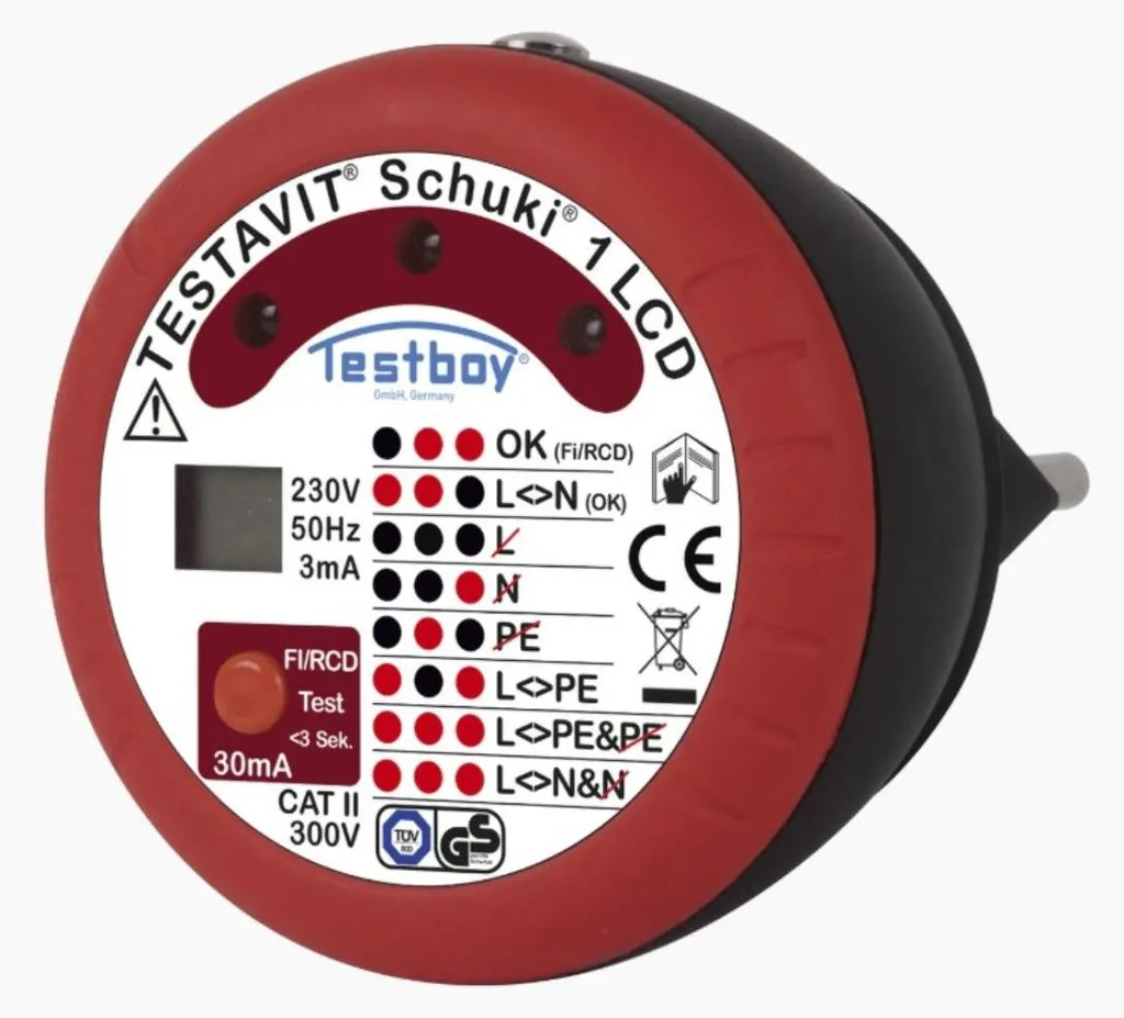 Testeur de prises Testboy Schuki 1 LCD afficheur de tension CAT II