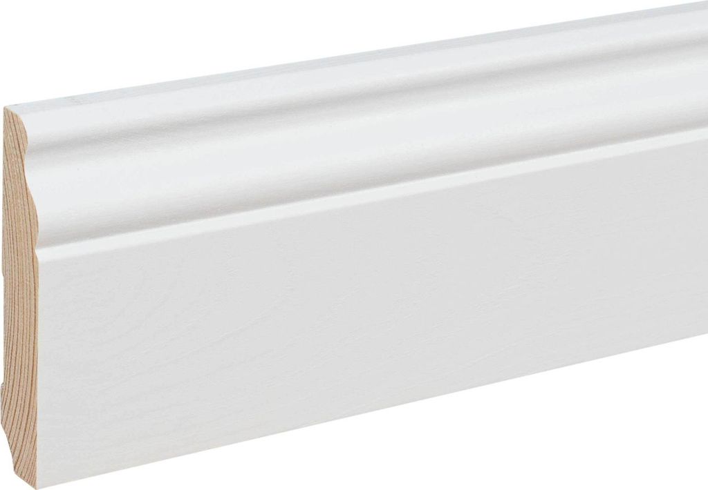 Sockelleiste Massivholz Berliner Profil 16 x 80 x 2400 mm Weiß zum Kleben, Schrauben & Nageln Massivholz Fußleiste by PROVISTON 2.4 Meter | 1 Stück