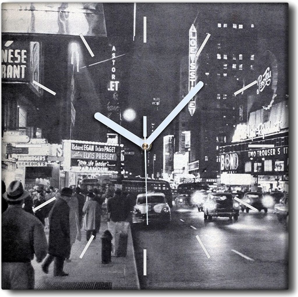 Coloray Uhr auf Leinwand 30x30 cm Wand Uhr Dekoration Wohnzimmer Segeltuch weiße Zeiger -Stadtlandschaft.