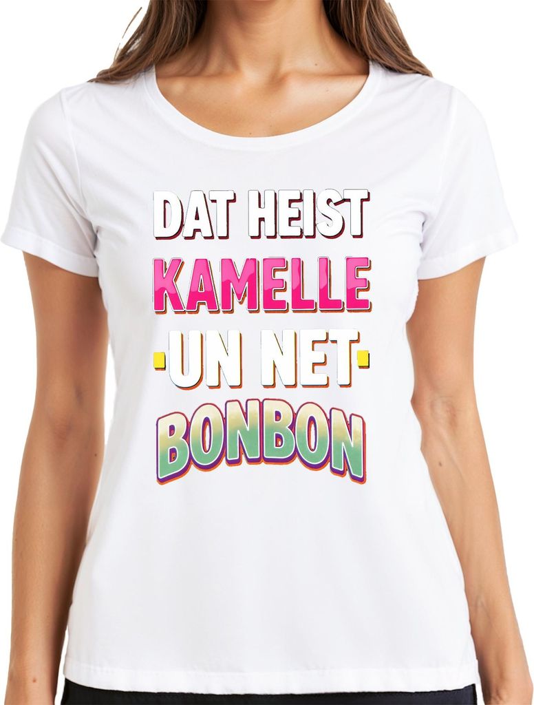 Dat heist Kamelle un net Bonbon Karneval Köln Fastelovend lustig Damen T-Shirt, Weiß, XL