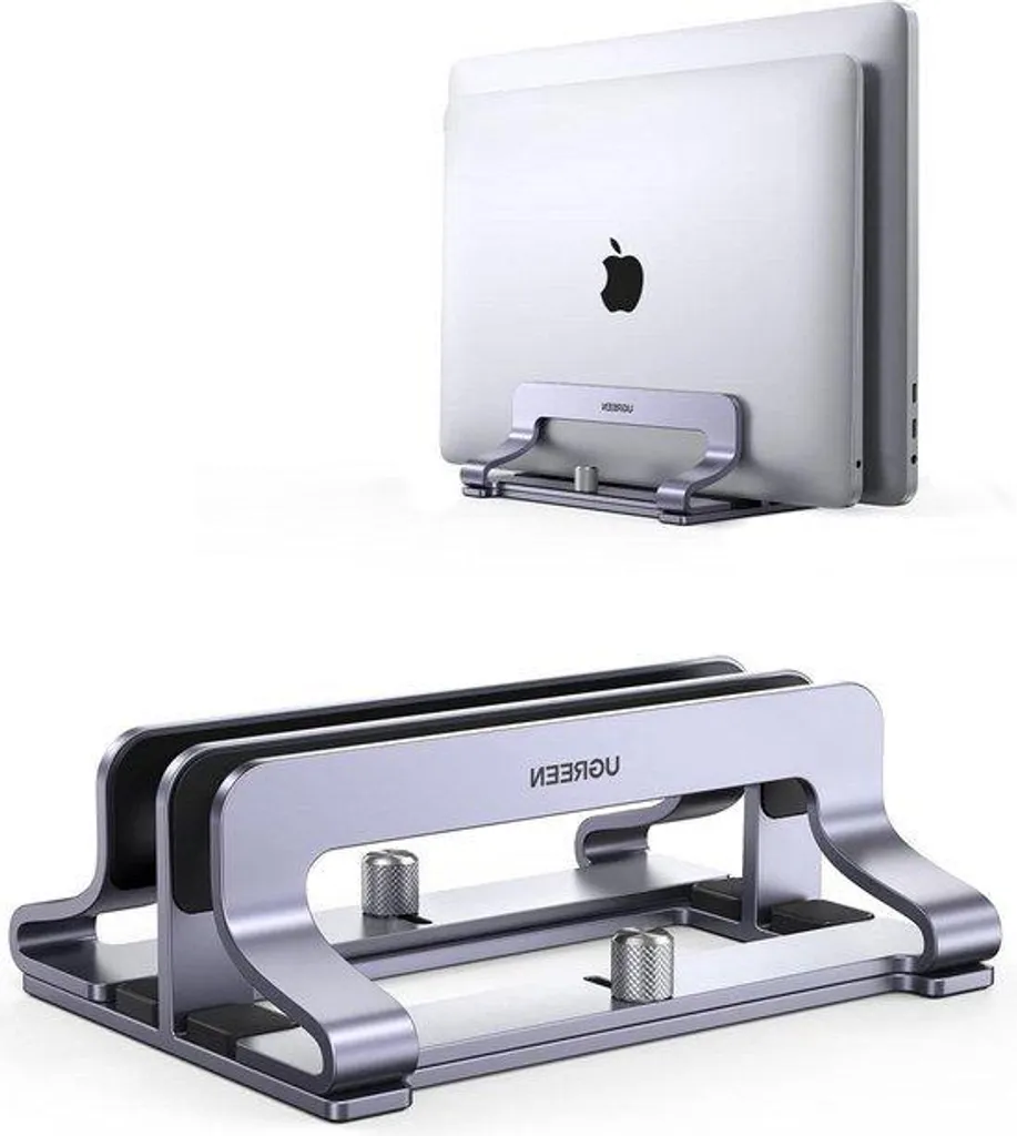 Trépied double en aluminium pour MacBook et iPad - Support vertical argent