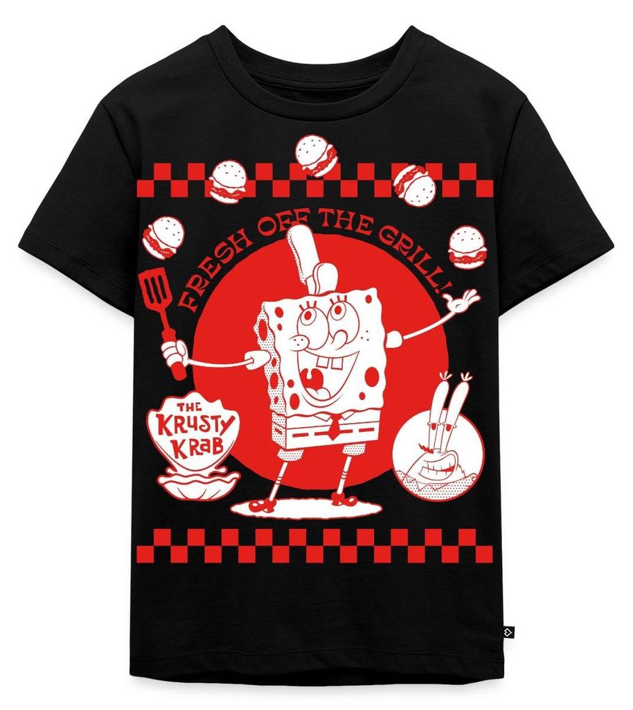 Spreadshirt Spongebob Schwammkopf Fresh Off The Grill Kinder Premium T-Shirt, 98/104 (2 Jahre), Schwarz