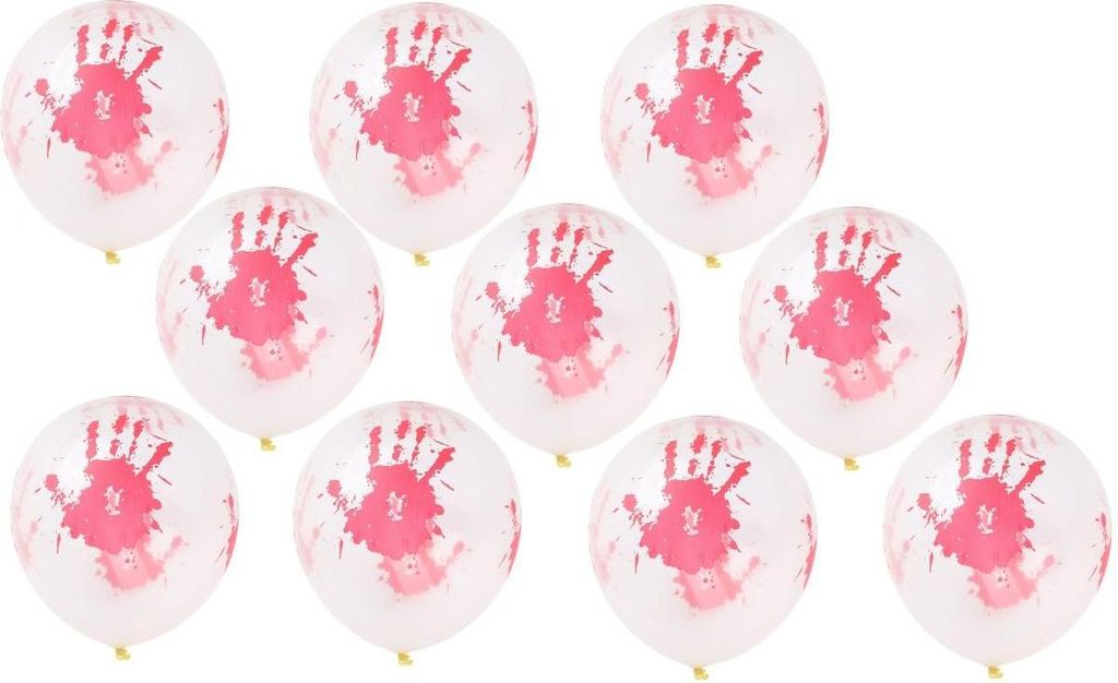 Halloween Luftballons Blutige Handabdrücke 10 Stück – Gruselige Latex Dekoration, Weiß mit Rotdruck, 25 cm, Partydeko für Innen & Außen