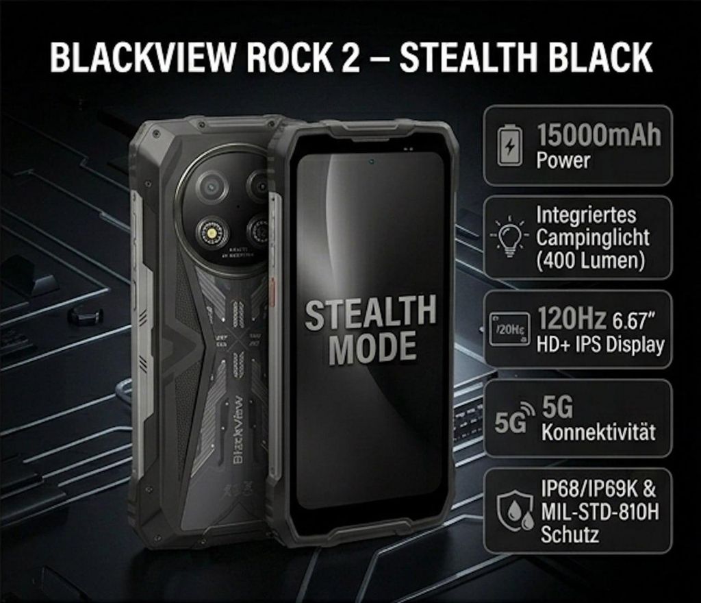 Cellulare da esterno Blackview ROCK 2 nero: 5G, batteria da Immagine del prodotto 