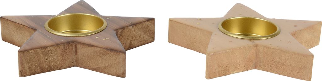 Teelichthalter Holz 11,5cm in Stern Form 1 Stück sortiert Produktbild 