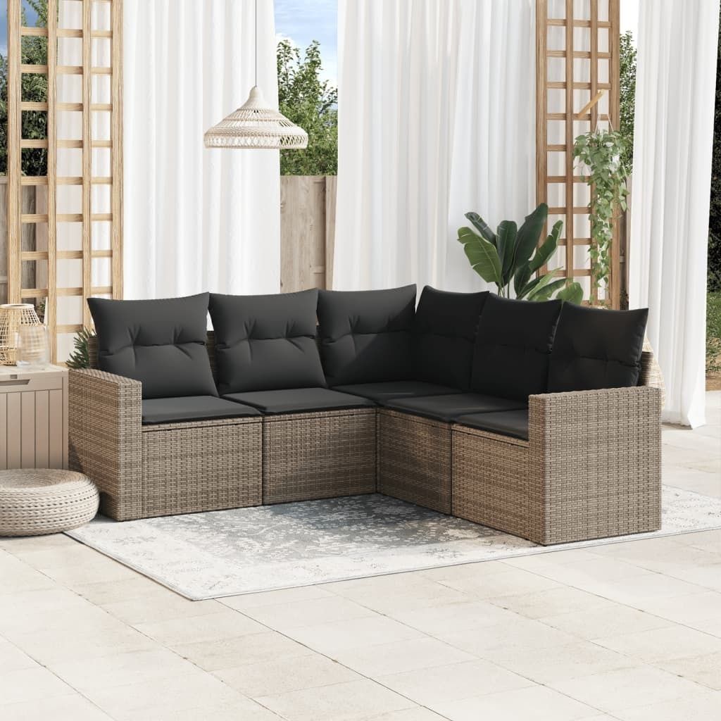 Möbel 5-tlg. Garten-Sofagarnitur mit Kissen Grau Poly Produktbild 
