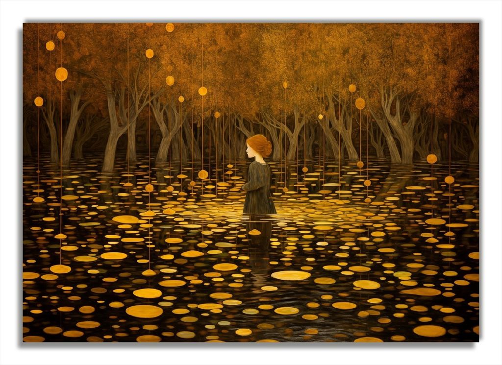 Wallario Premium Glasbild, freischwebende Optik, kräftige Farben, Größe 100 x 70 cm Motiv Goldener Wald