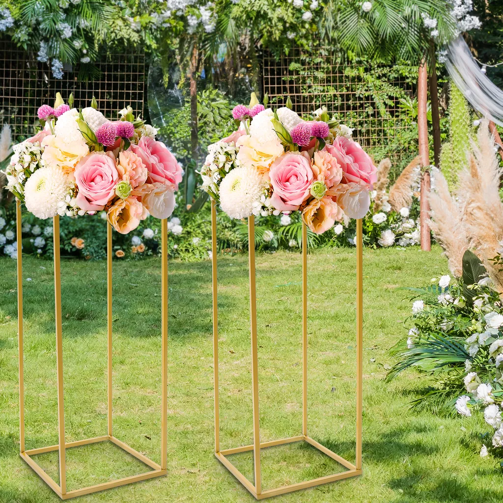 Support Fleur Mariage Stable : 2 Colonnes Métal Or Déco de Table - 6