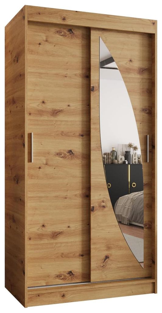 Kryspol - Kleiderschrank mit Spiegel, 100 cmx200x62cm, 2 Tür, MILO 100, Artisan Eiche