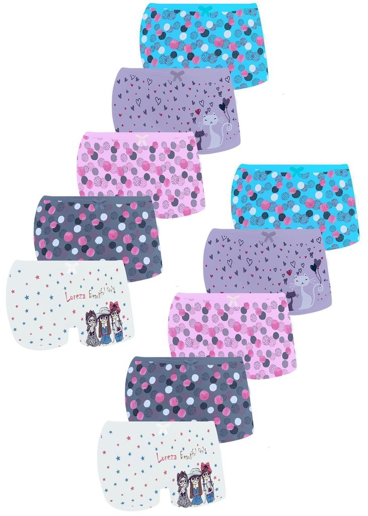 SAMIY Mädchen Unterhosen 10er Set - Baumwolle Slips & Boxershorts Mit Schleife