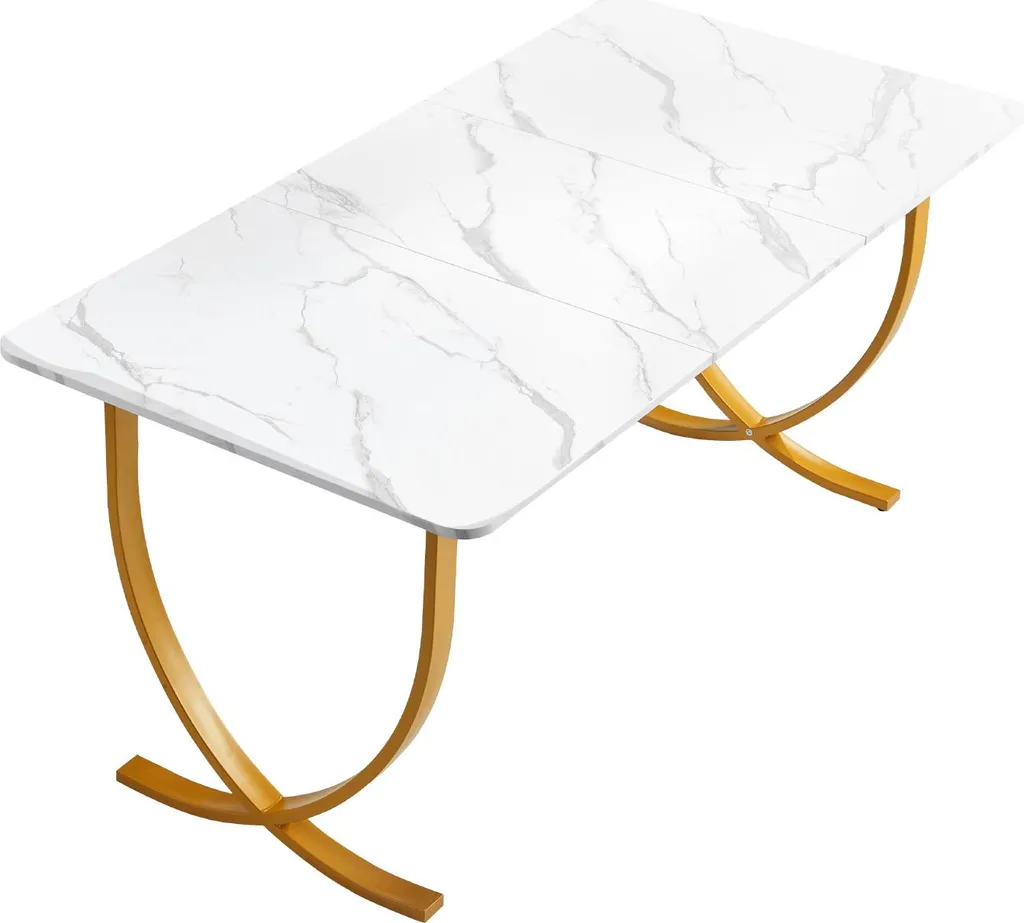 SucceBuy Scrivania 160x80 Bianco Oro - Tavolo Ufficio Robusto 158kg