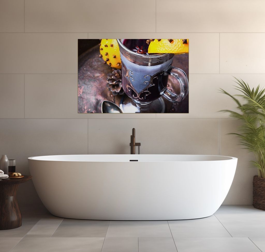 Wallario wasserfestes Poster selbstklebend 91,50 x 61 cm, Weihnachtlicher Glühweingenuss, Badezimmerposter Spritzschutz mit Hochglanzoberfläche i...