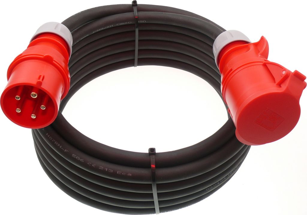 CEE Verlängerungskabel 32A 5G6 5x6 H07RN-F mit/ohne Phasenwender PCE 5-50m, Phasenwender:nein, Länge:5