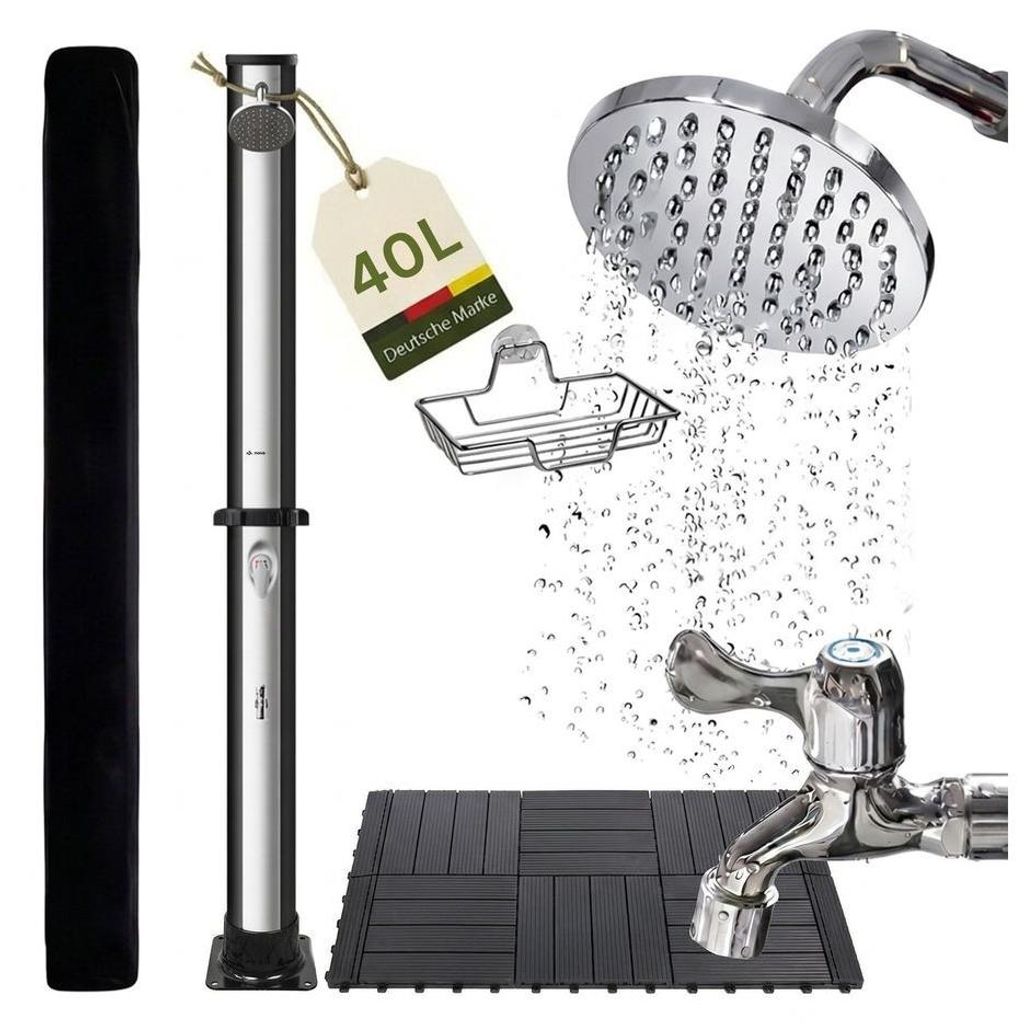 NovaTerra Solardusche 40L schwarz/silber mit Bodenelement Produktbild 