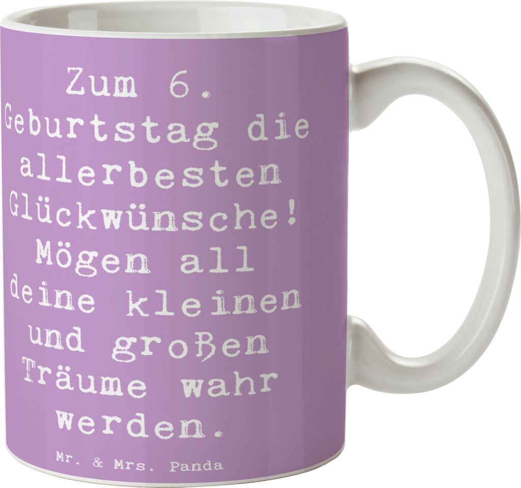 Mr. & Mrs. Panda Tasse Spruch 6. Geburtstag Glückwünsche - Lavendeltraum - Geschenk, Freude und Hoffnung, Henkelbecher, Geburtstagsgeschenk, hoch...