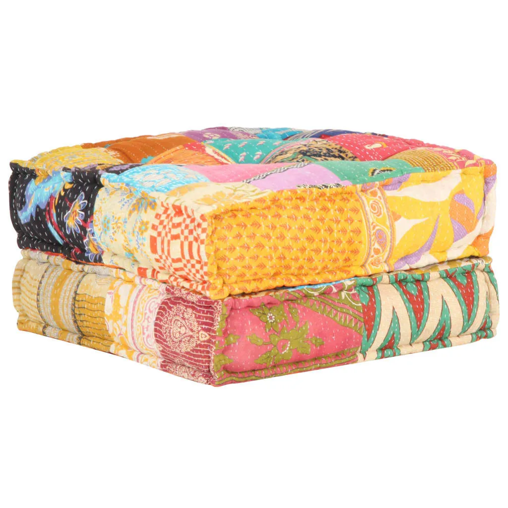 Siège d'appoint pouf rectangulaire en coton patchwork 60x70x36 cm - 7